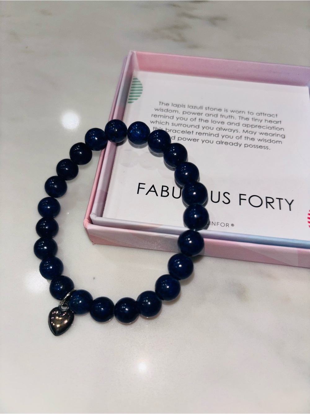New ✨Blue Lapis Bead Bracelet with Heart Charm -